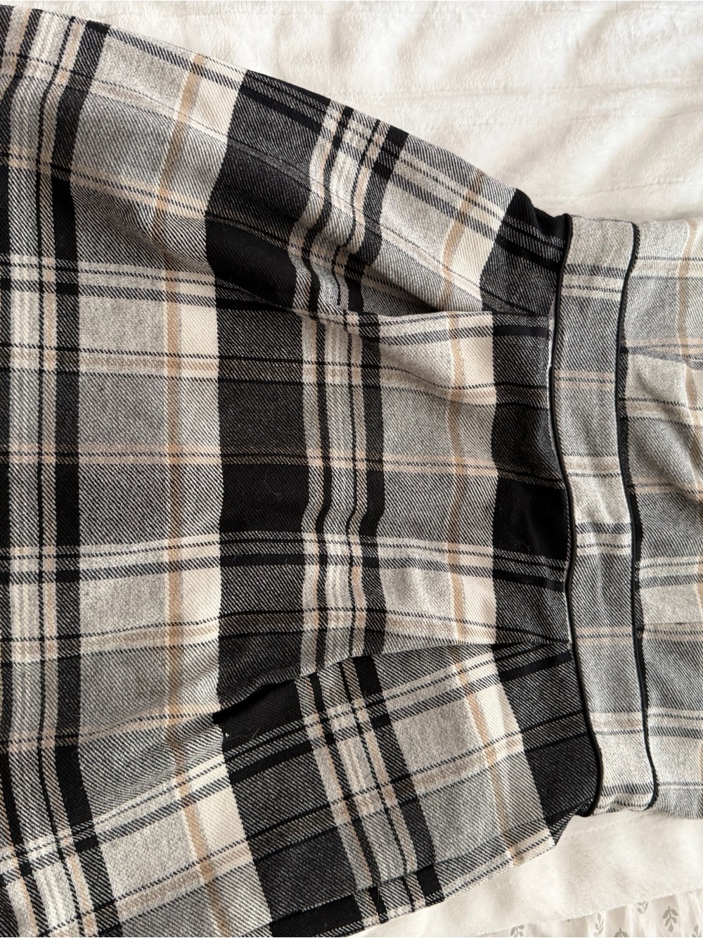French Connection Strapless Plaid Dress in Black, Gray & Cream